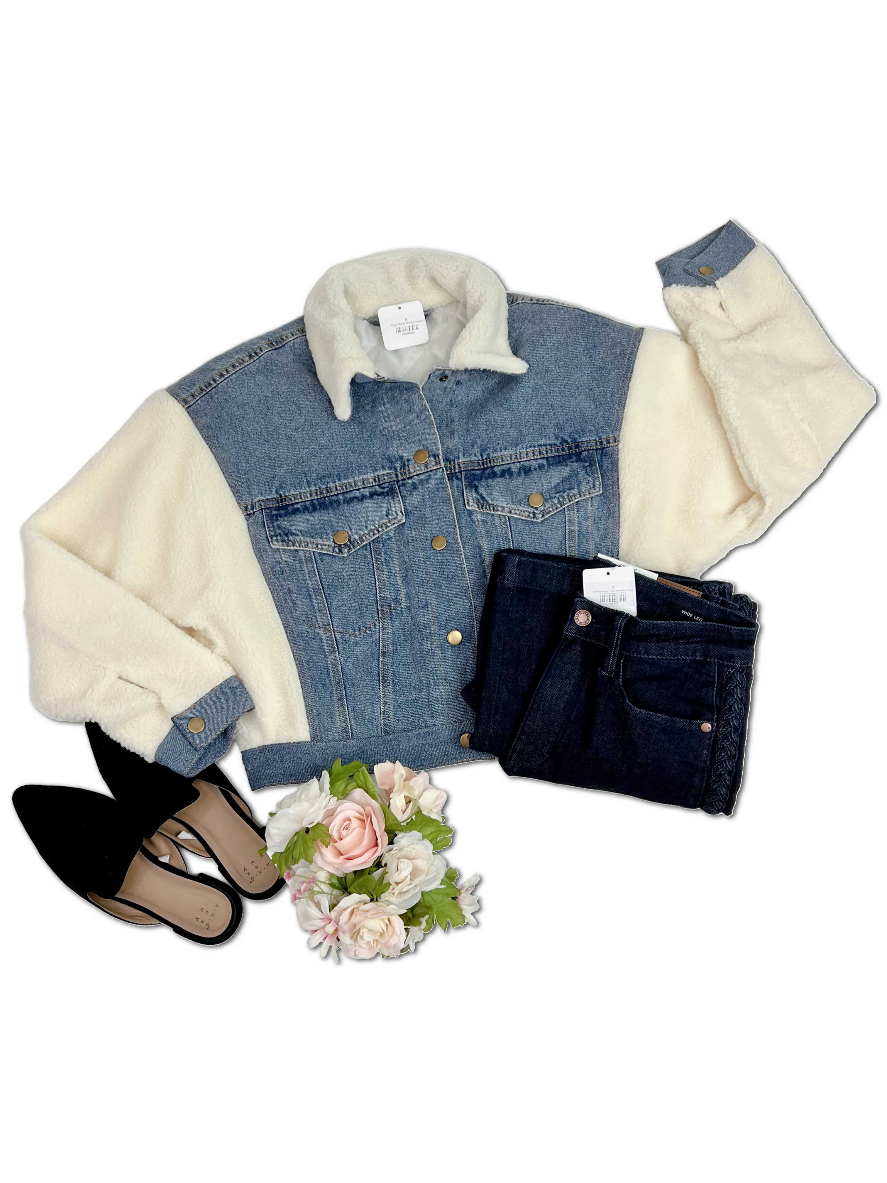 Cozy Ridge Denim Jacket with White Sherpa