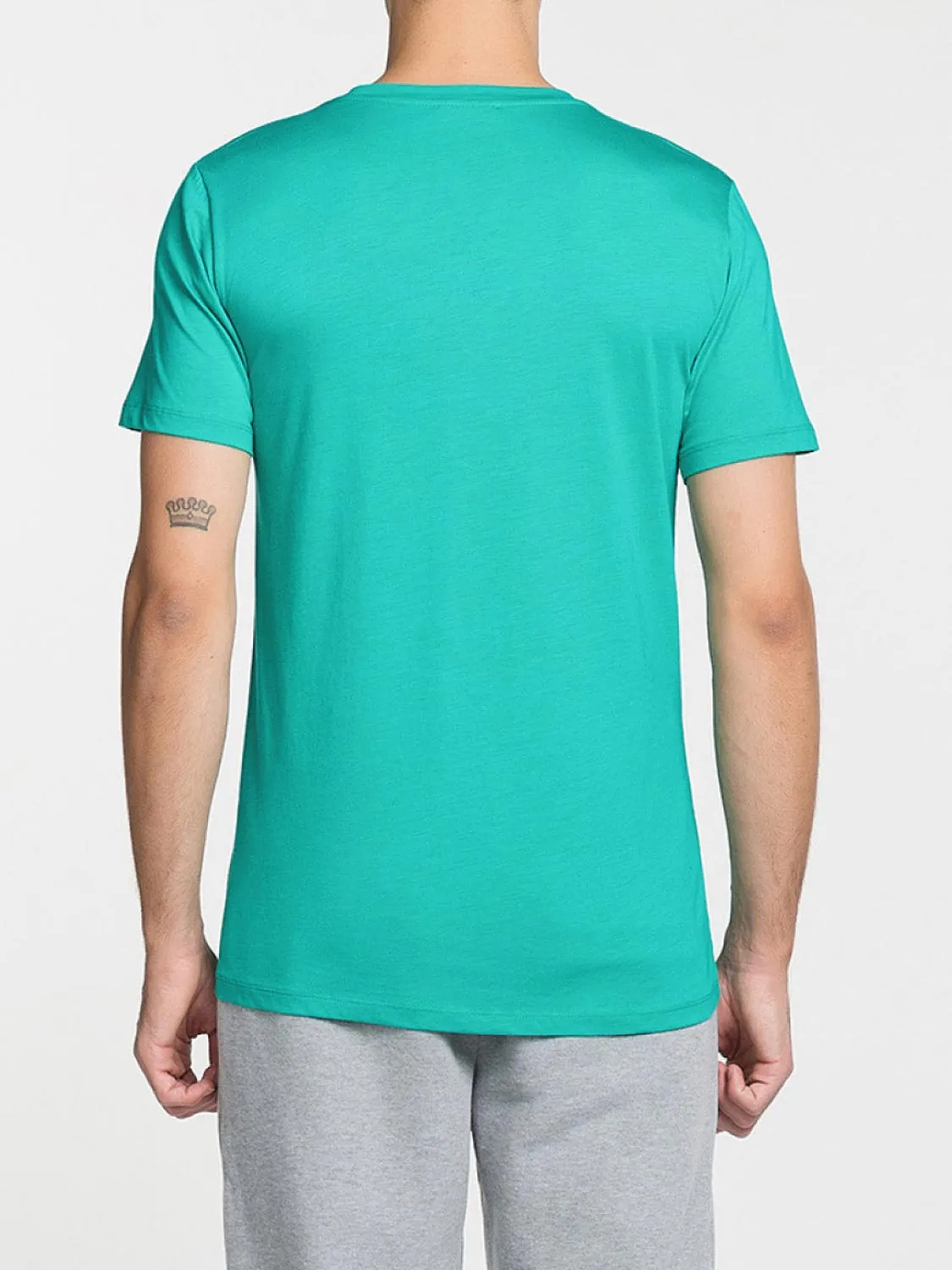 Crew Neck Modal-Blend Pocket T-shirt Cyan