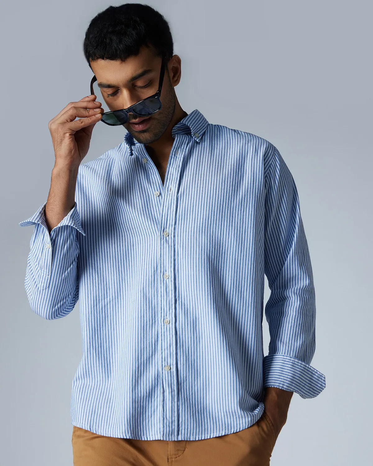 Dark Blue Oxford Striped Shirt