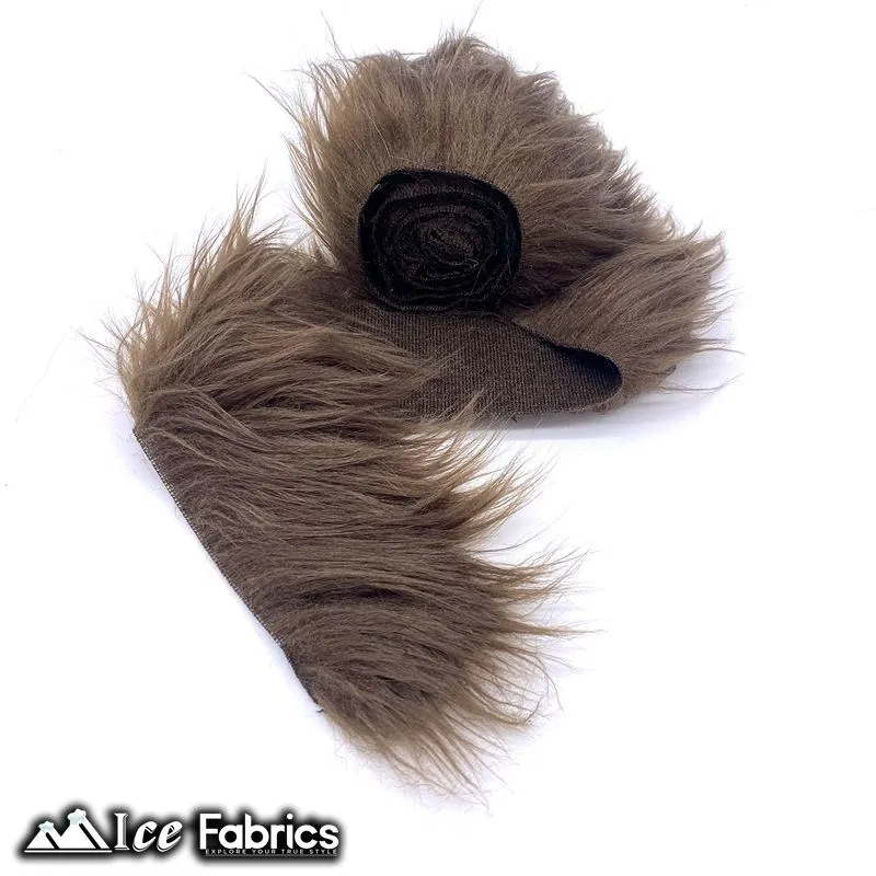 Dark Brown Shaggy Mohair Strips Ribbon Faux Fur Fabric Pre Cut Roll