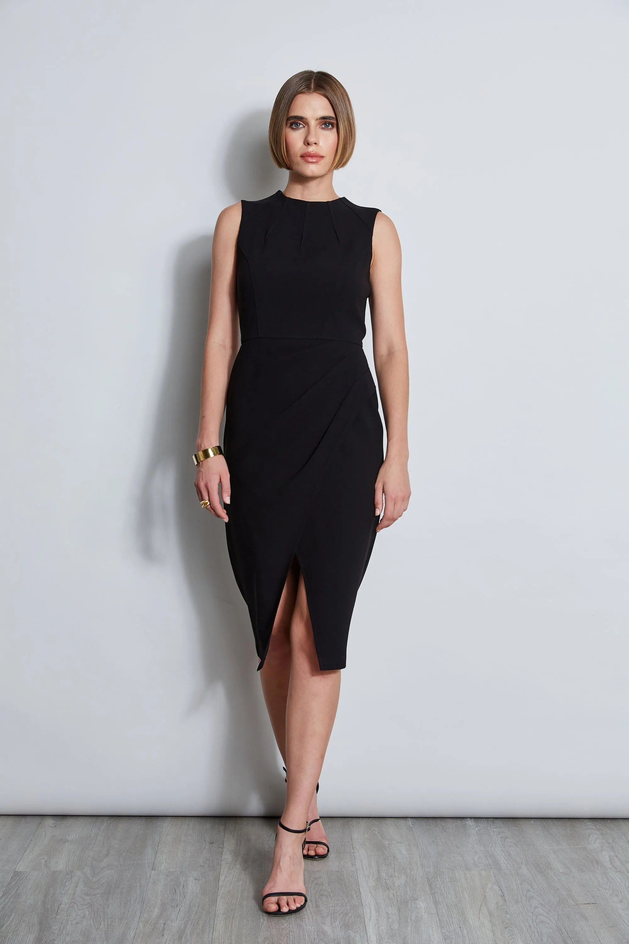 Dart Neck Faux Wrap Dress