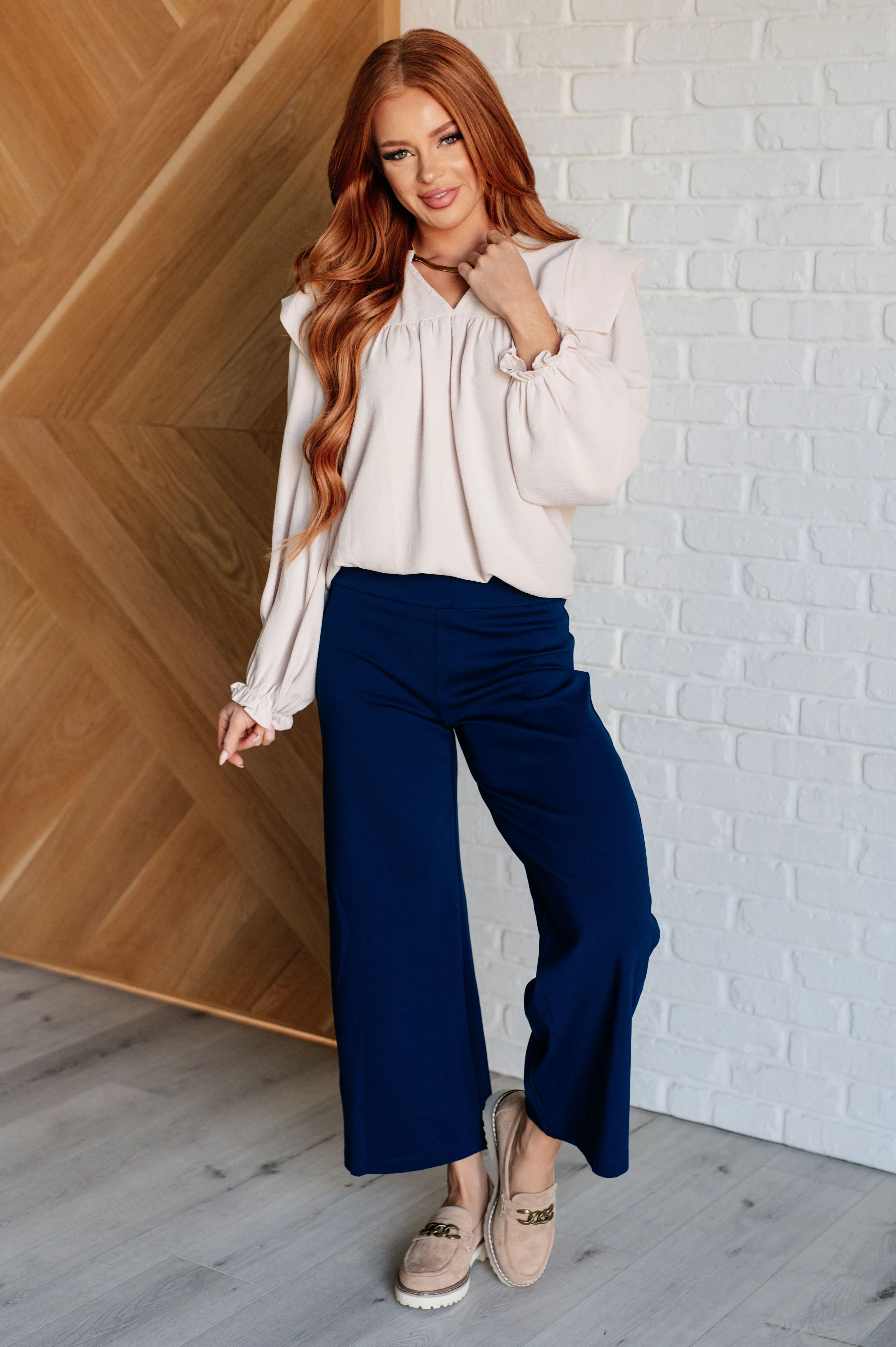 Dear Scarlett Magic Wide Leg Crop Pants in Navy