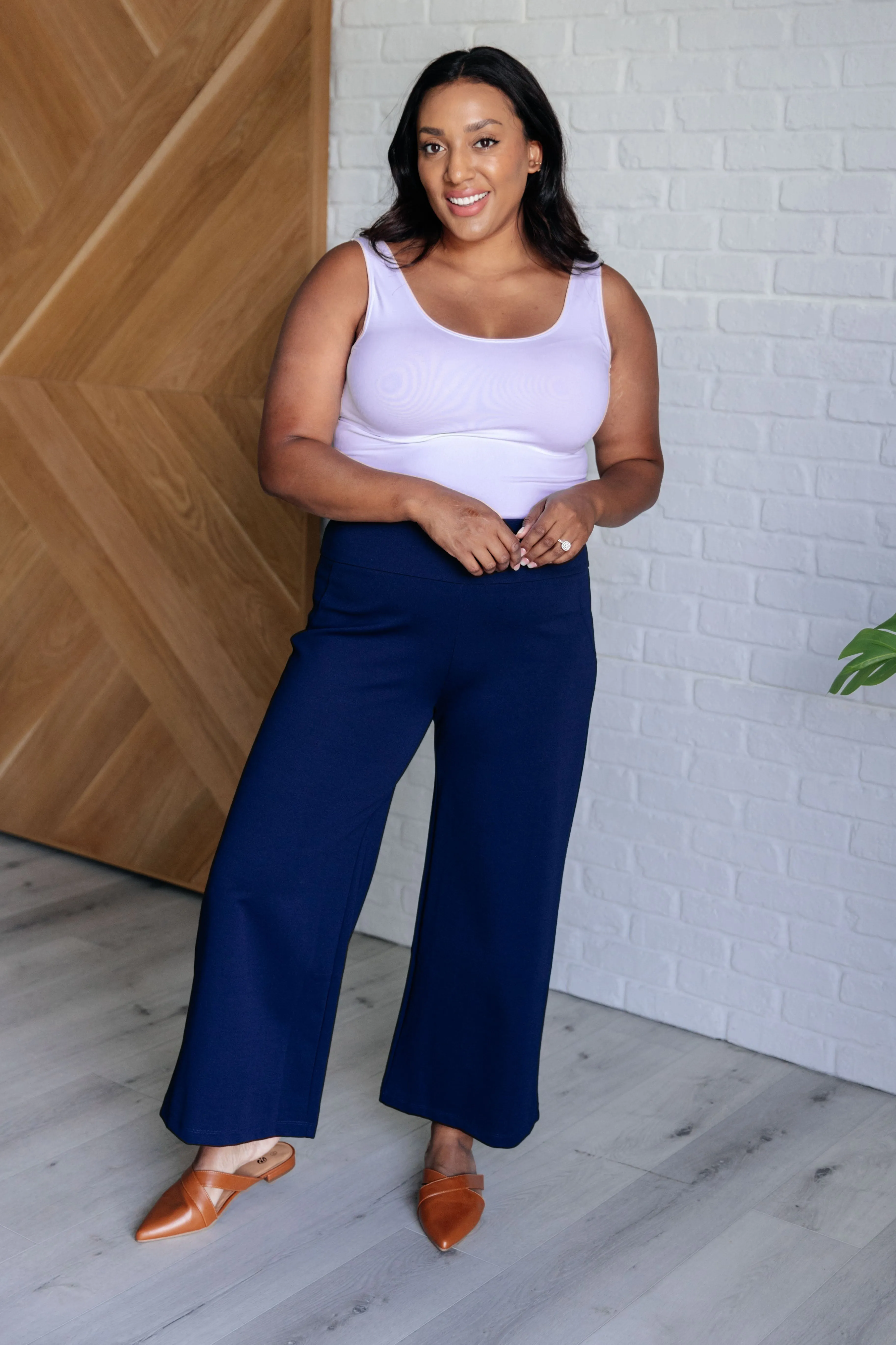 Dear Scarlett Magic Wide Leg Crop Pants in Navy