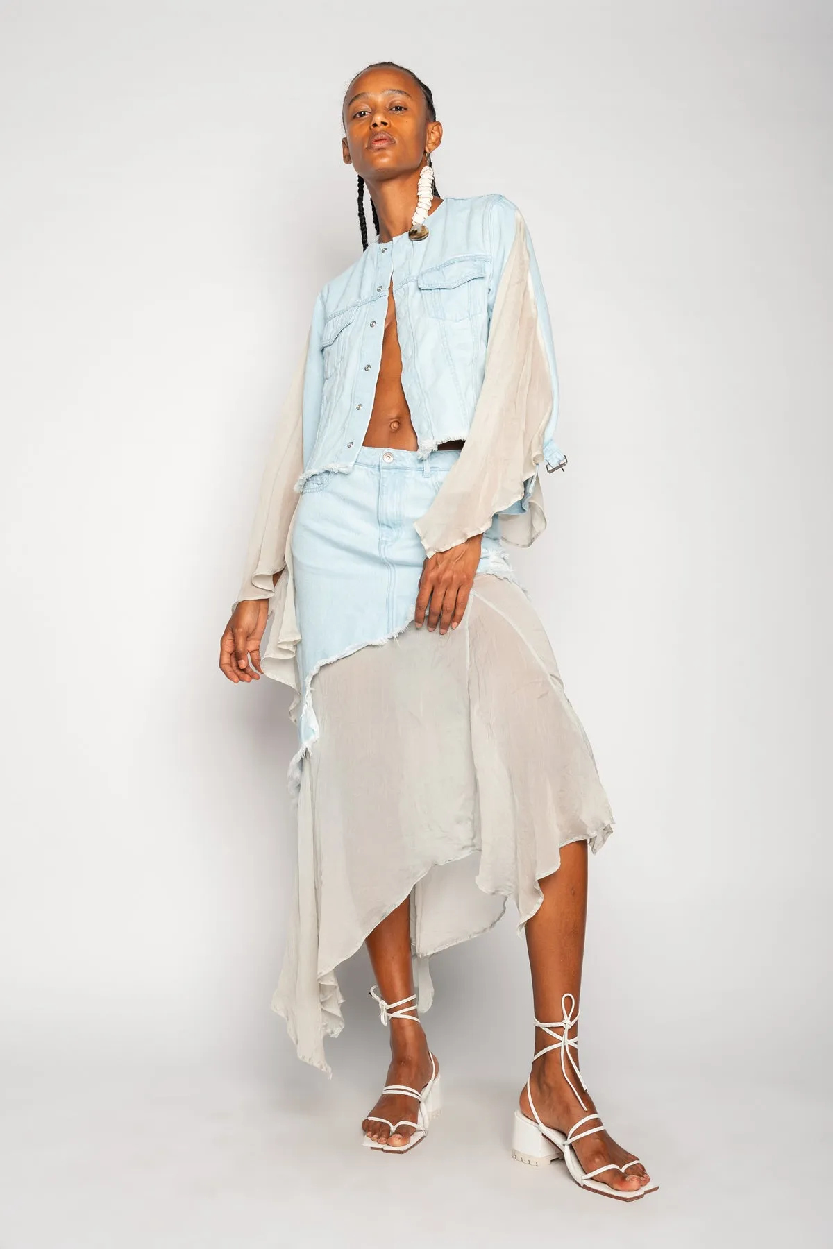 DENIM CHIFFON FITTED JACKET