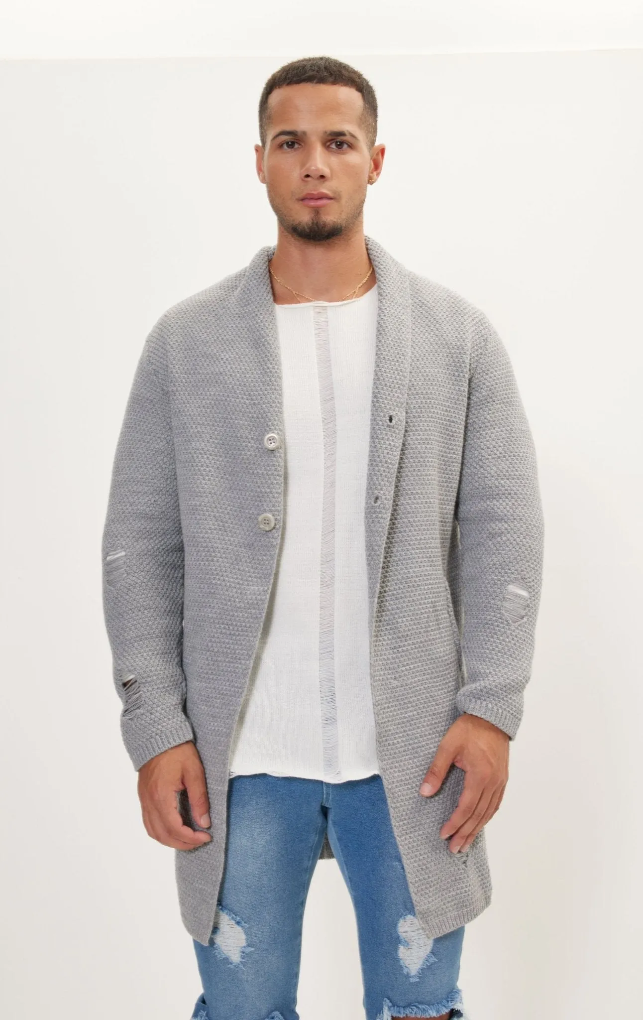 Distorted Knitted Cardigan - Grey