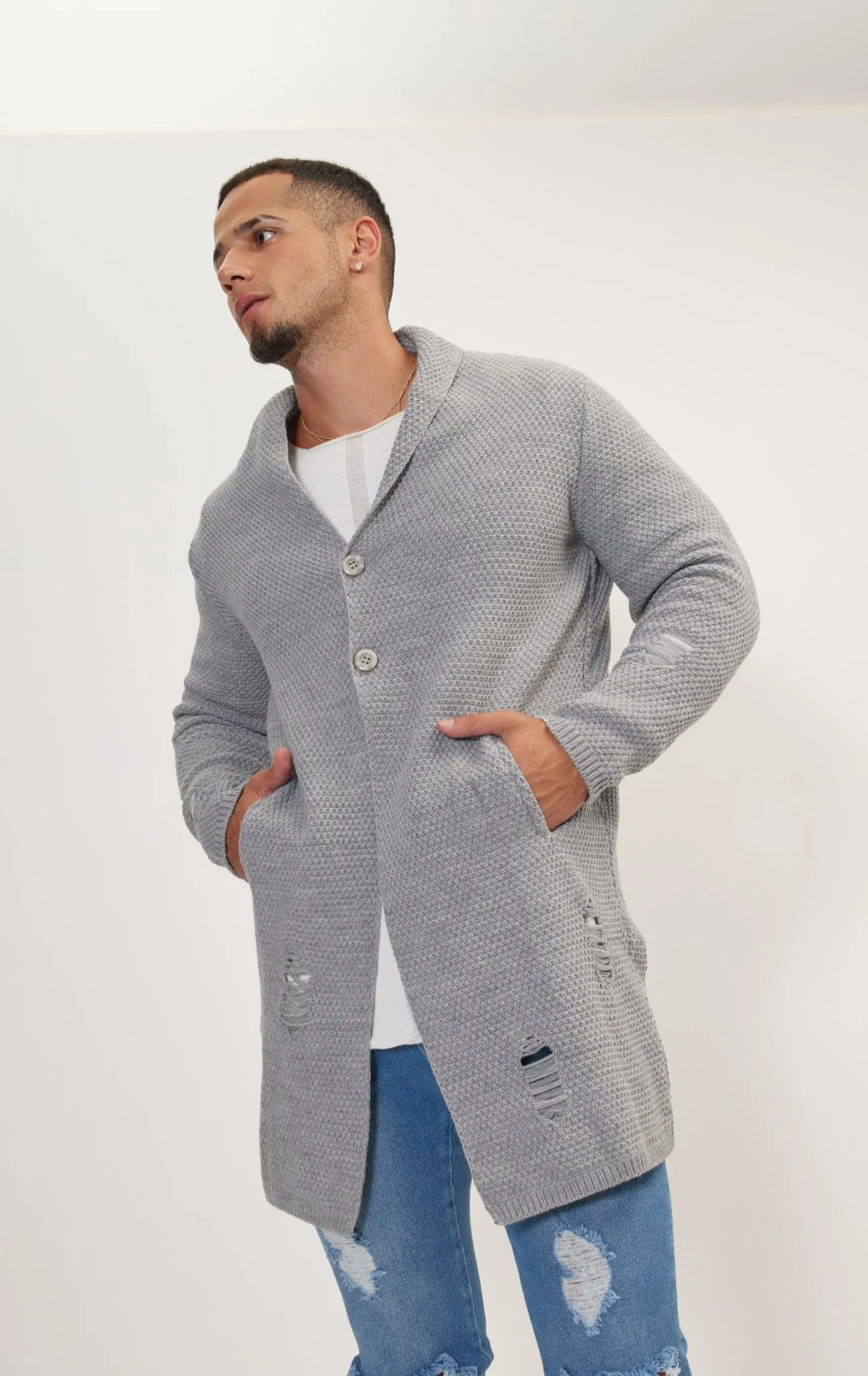 Distorted Knitted Cardigan - Grey