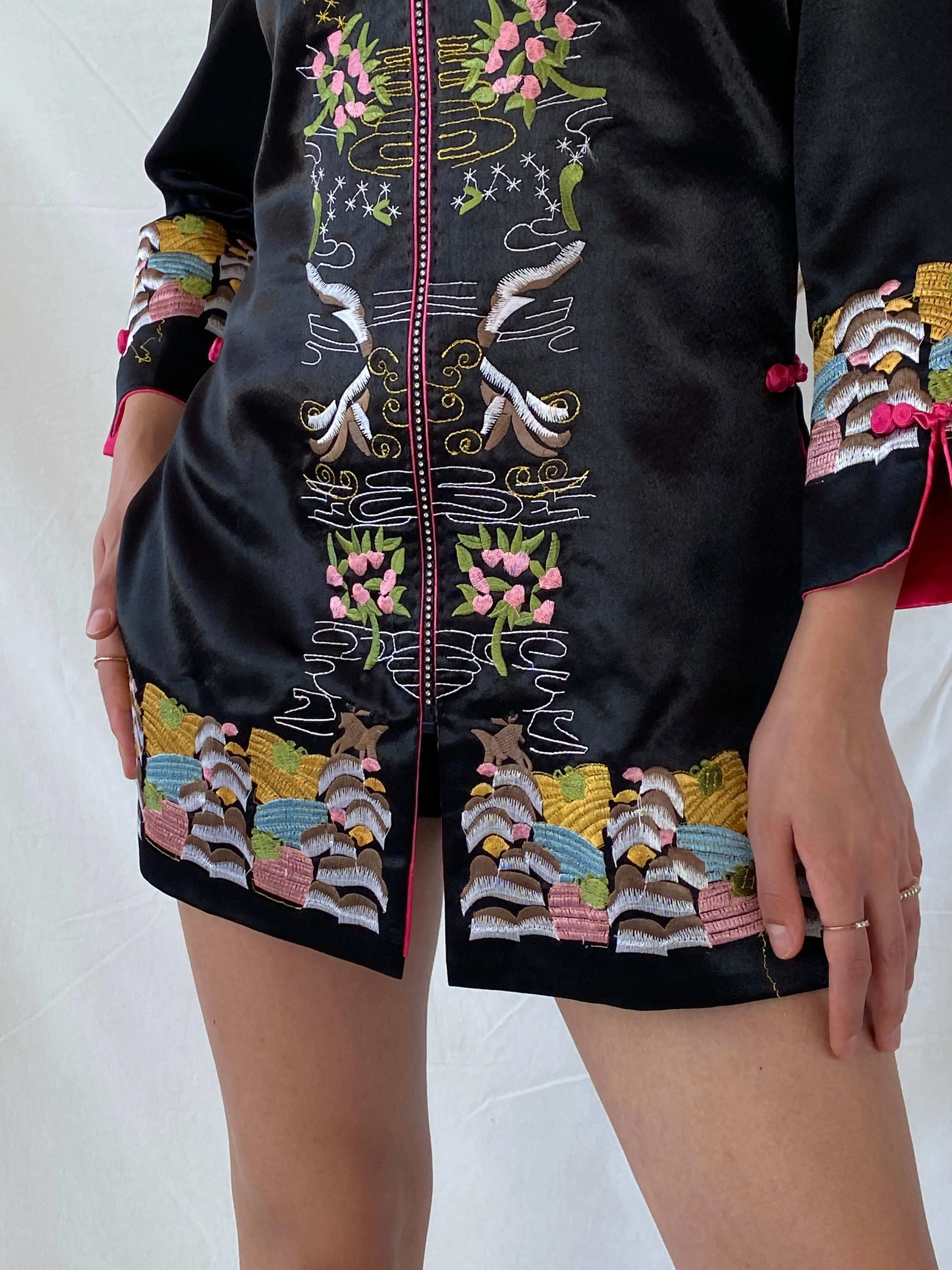 Dragon Silk Hangzhou China Embroidered Asian Artsy Jacket Coat - L