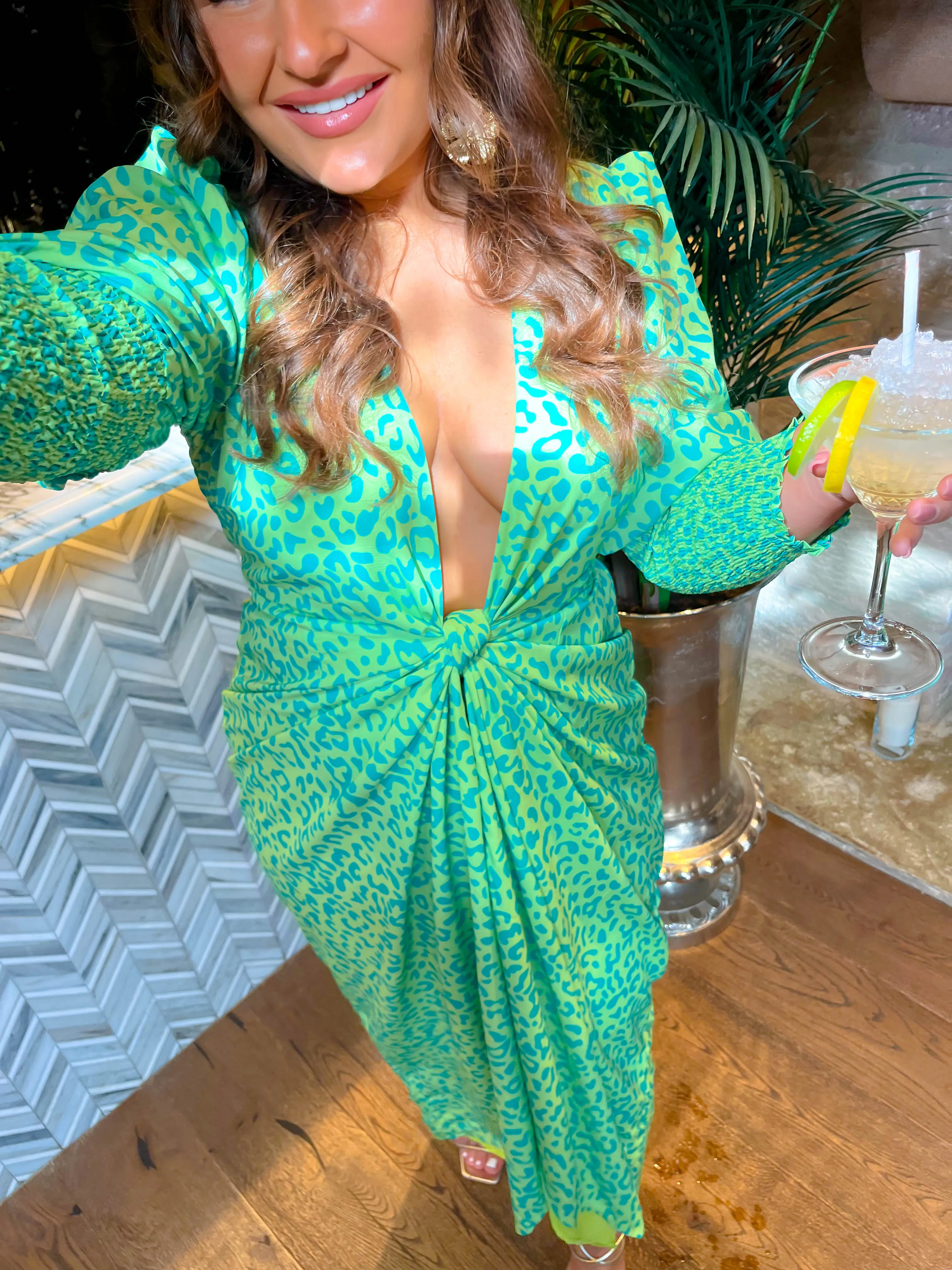 Drive Em Wild - Lime Forest Leopard Print Midi Wrap Dress