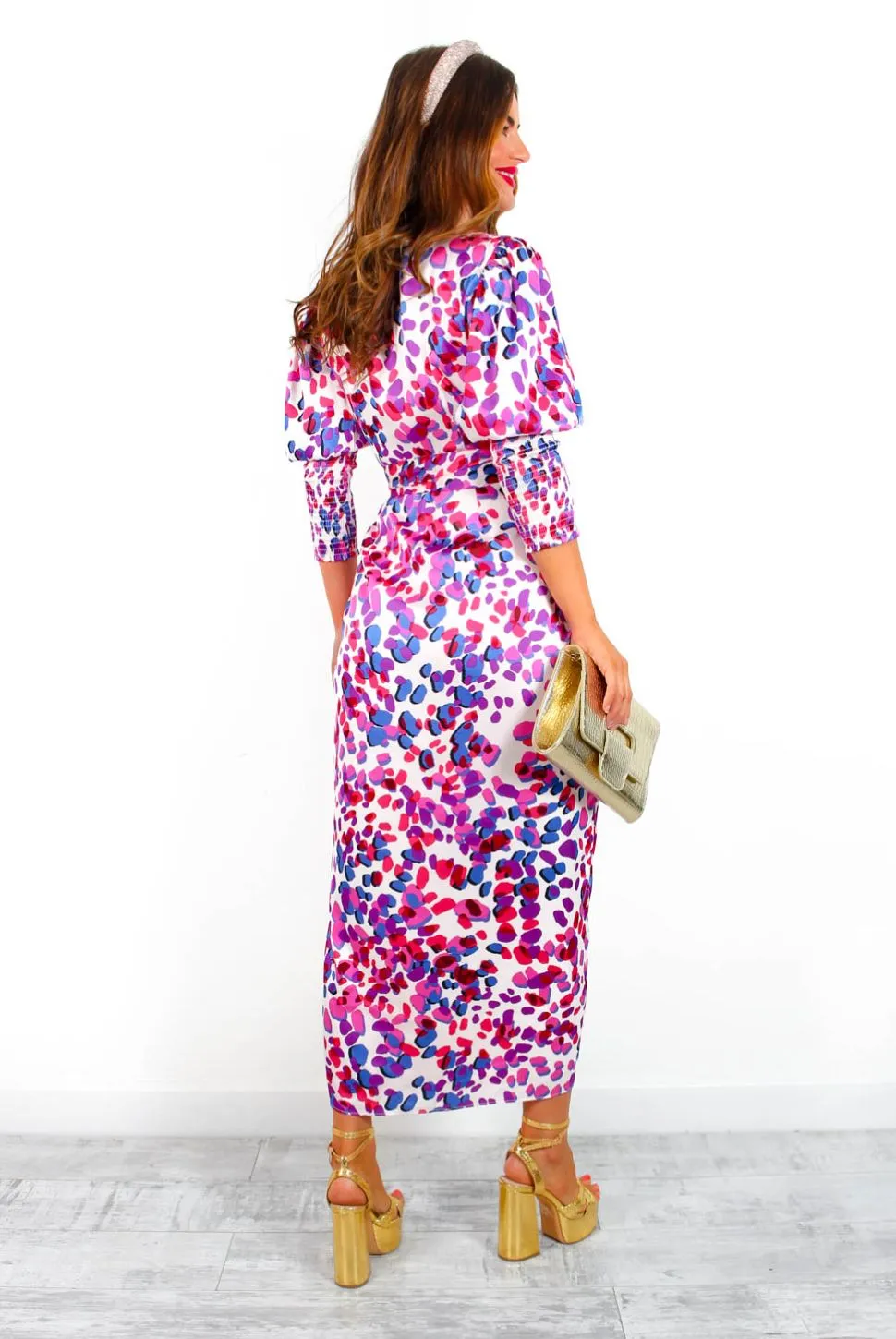 Drive Em Wild - Pink Purple Spotted Midi Wrap Dress