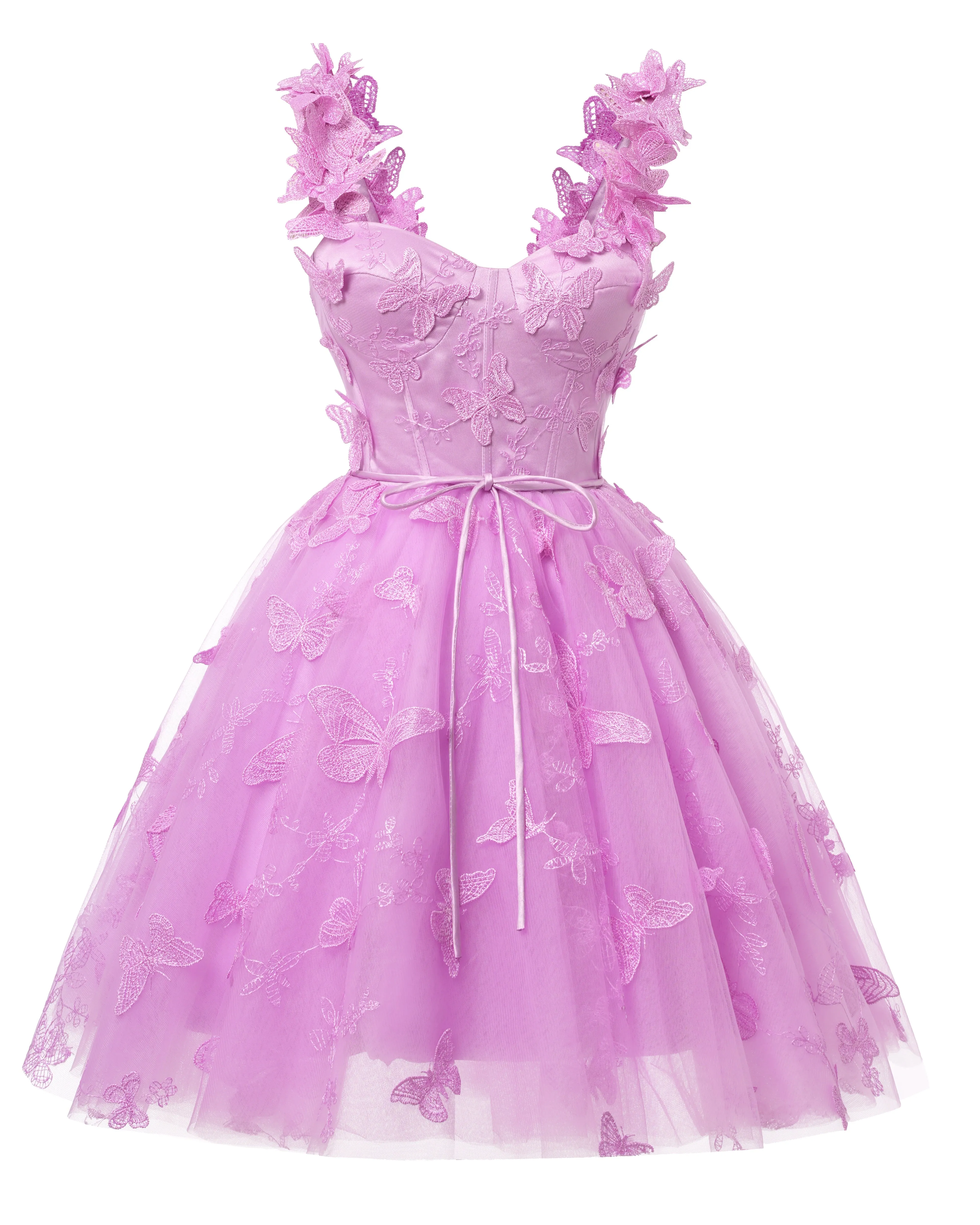 Dusty Rose 3D Butterfly Lace Applique Tulle Homecoming Dress for Teens Sweetheart Mini Short Prom Dresses