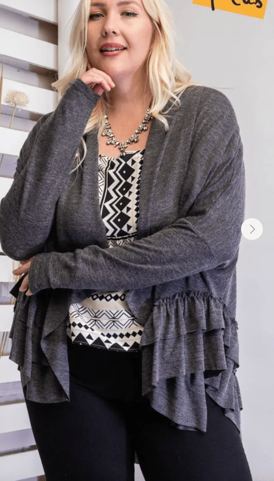 Easel Plus Size Ruffle Open Cardigan Kimono ET16325X