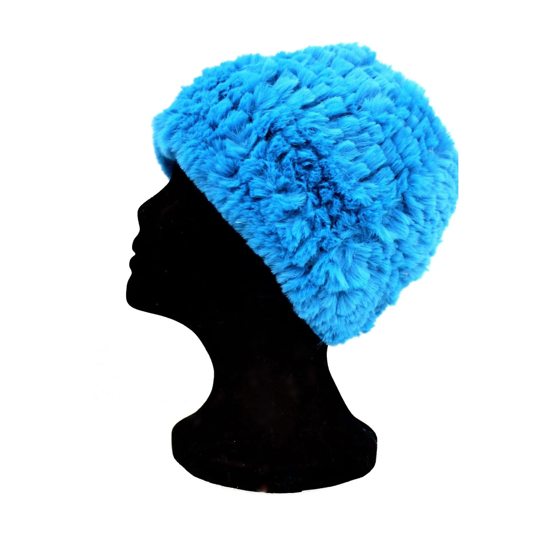 Faux Fur Plush Hat - Peacock Blue