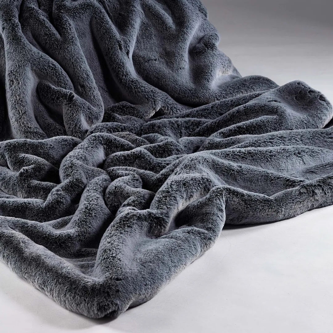 Faux Fur Throw  - Frosted Gunmetal