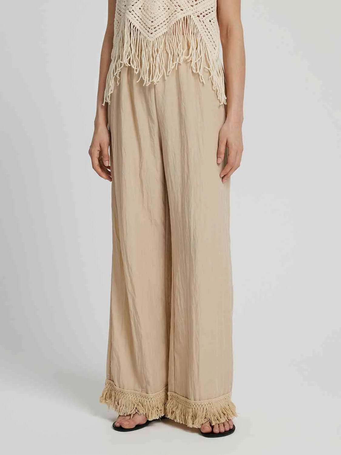 Fringe Hem Wide Leg Long Pants