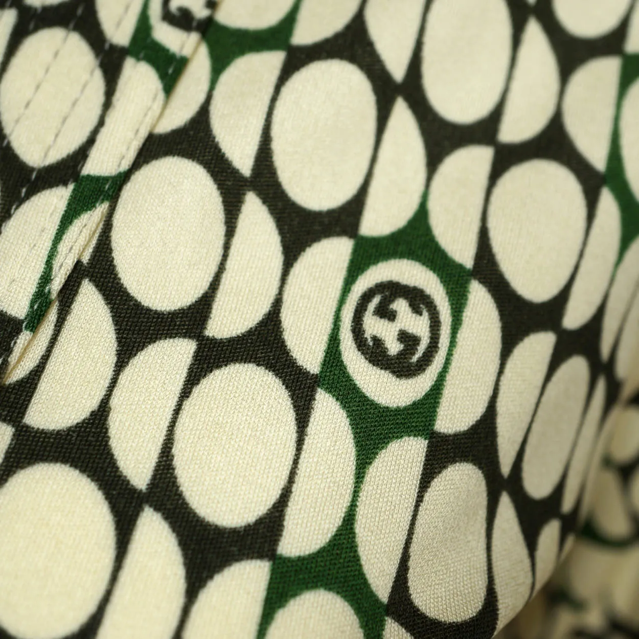 Gucci Logo Wrap Dress White Circles Green &amp; Black Made in Italy Size M