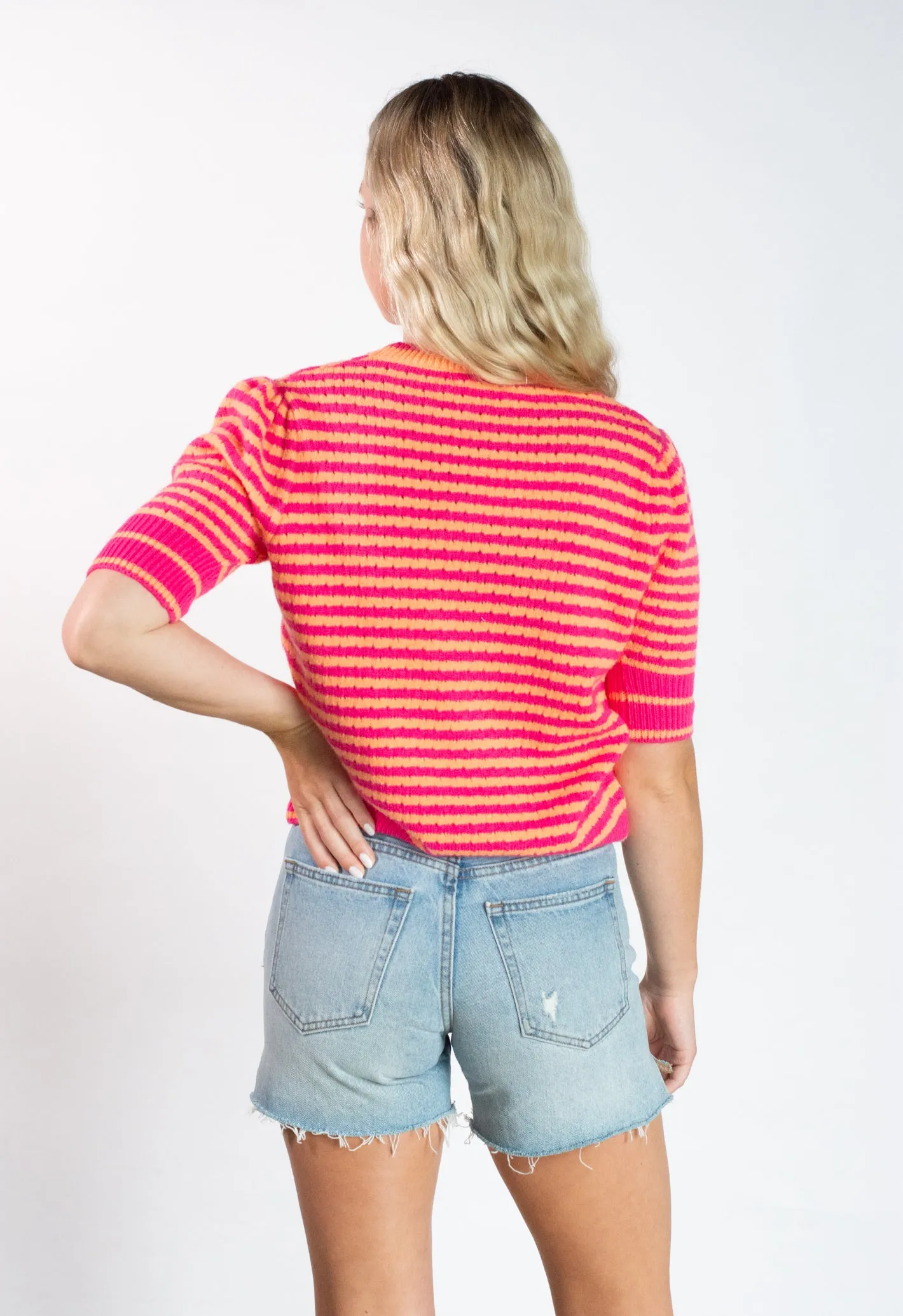 Heart Moves On Pink Striped Sweater Top