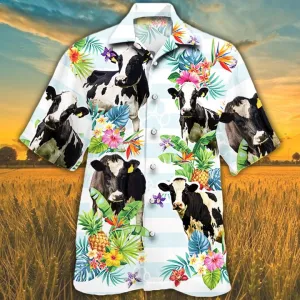 Holstein Friesian Flower Hawaiian shirts for men, women, Cow Lovers Tropical Flower Hawaiian Shirt