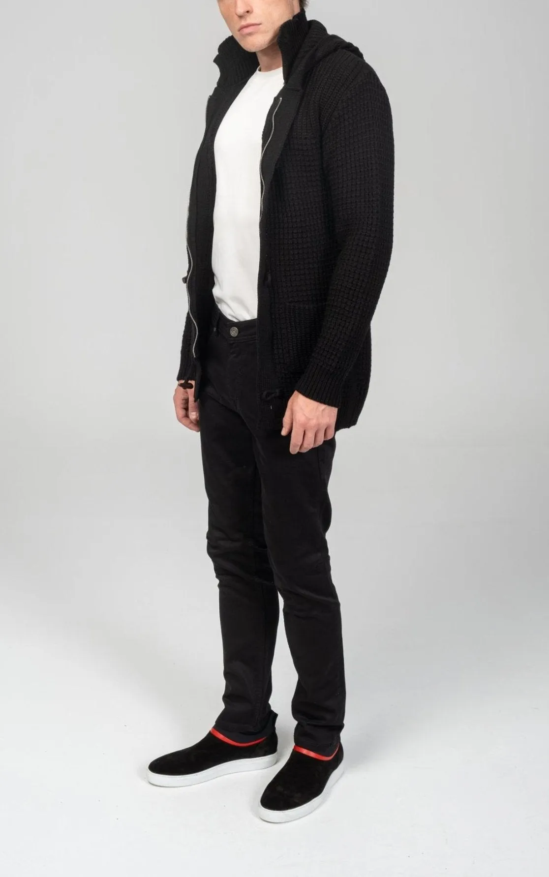 Hooded Fitted Lumber Cardigan - Black