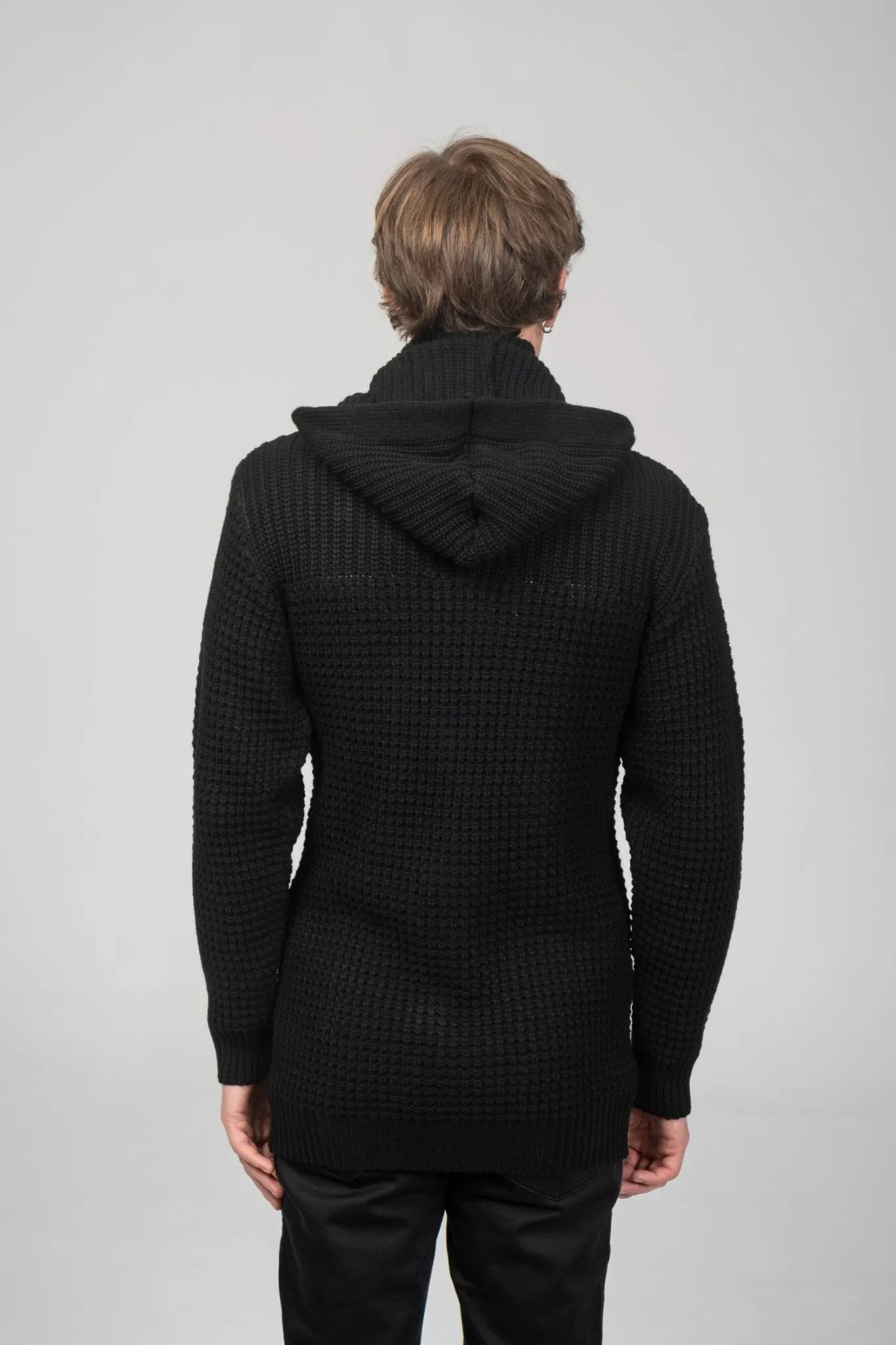 Hooded Fitted Lumber Cardigan - Black