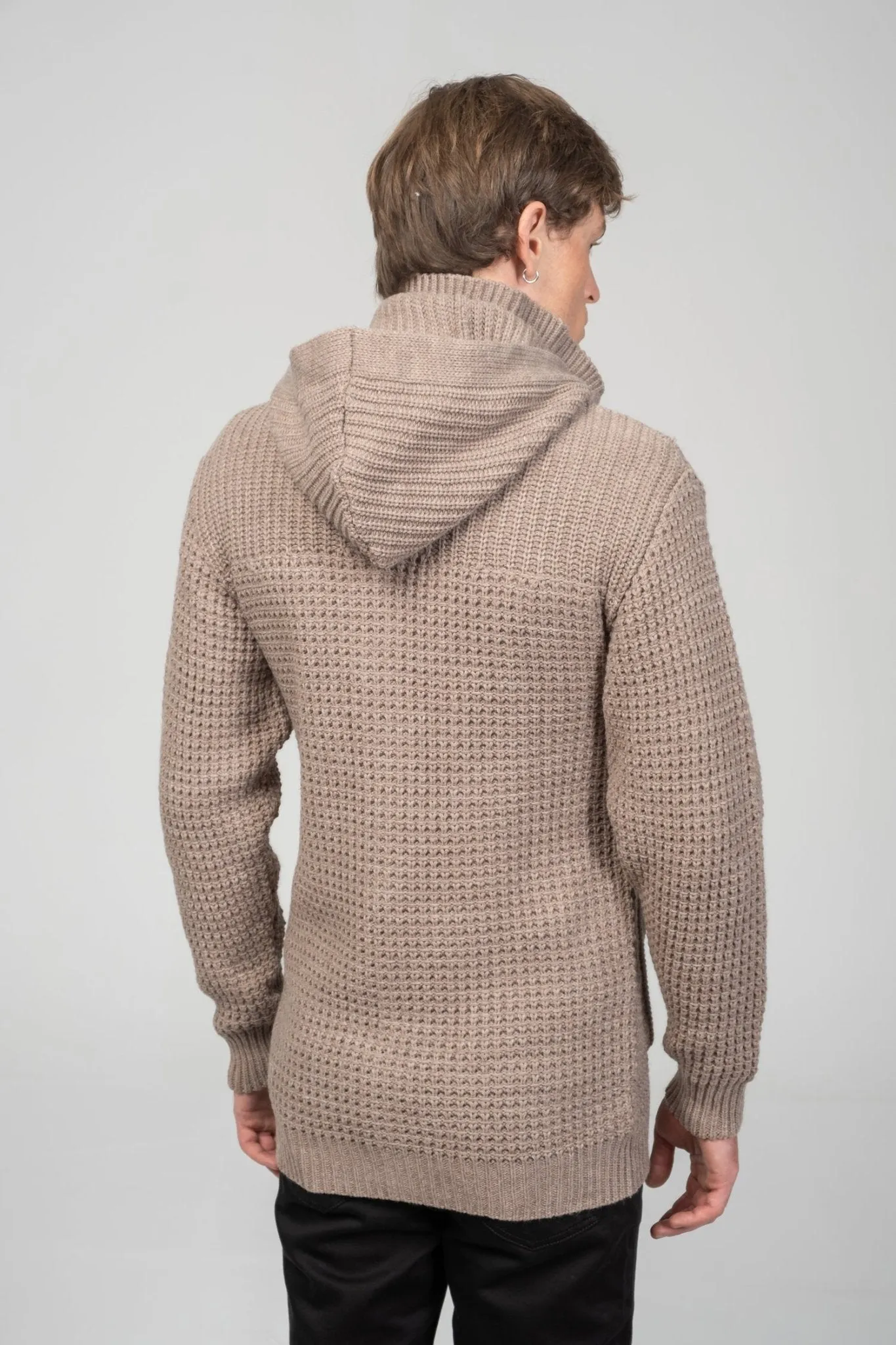 Hooded Fitted Lumber Cardigan - Light Brown