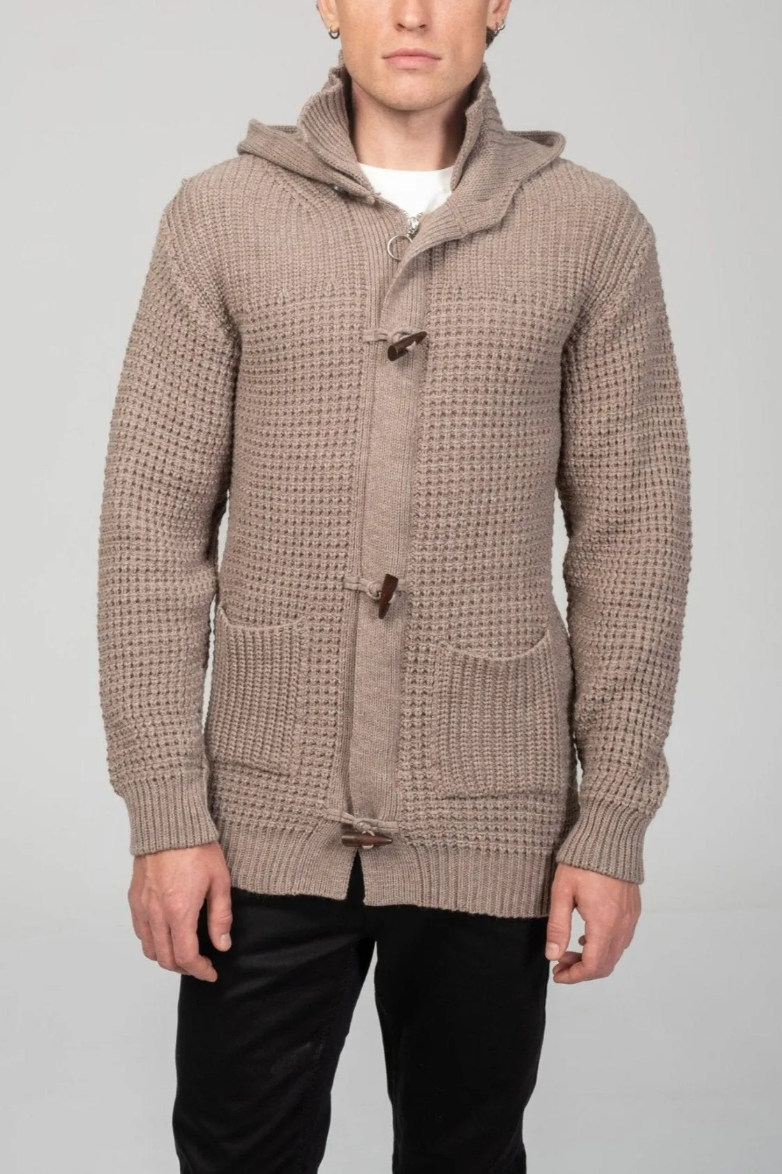 Hooded Fitted Lumber Cardigan - Light Brown