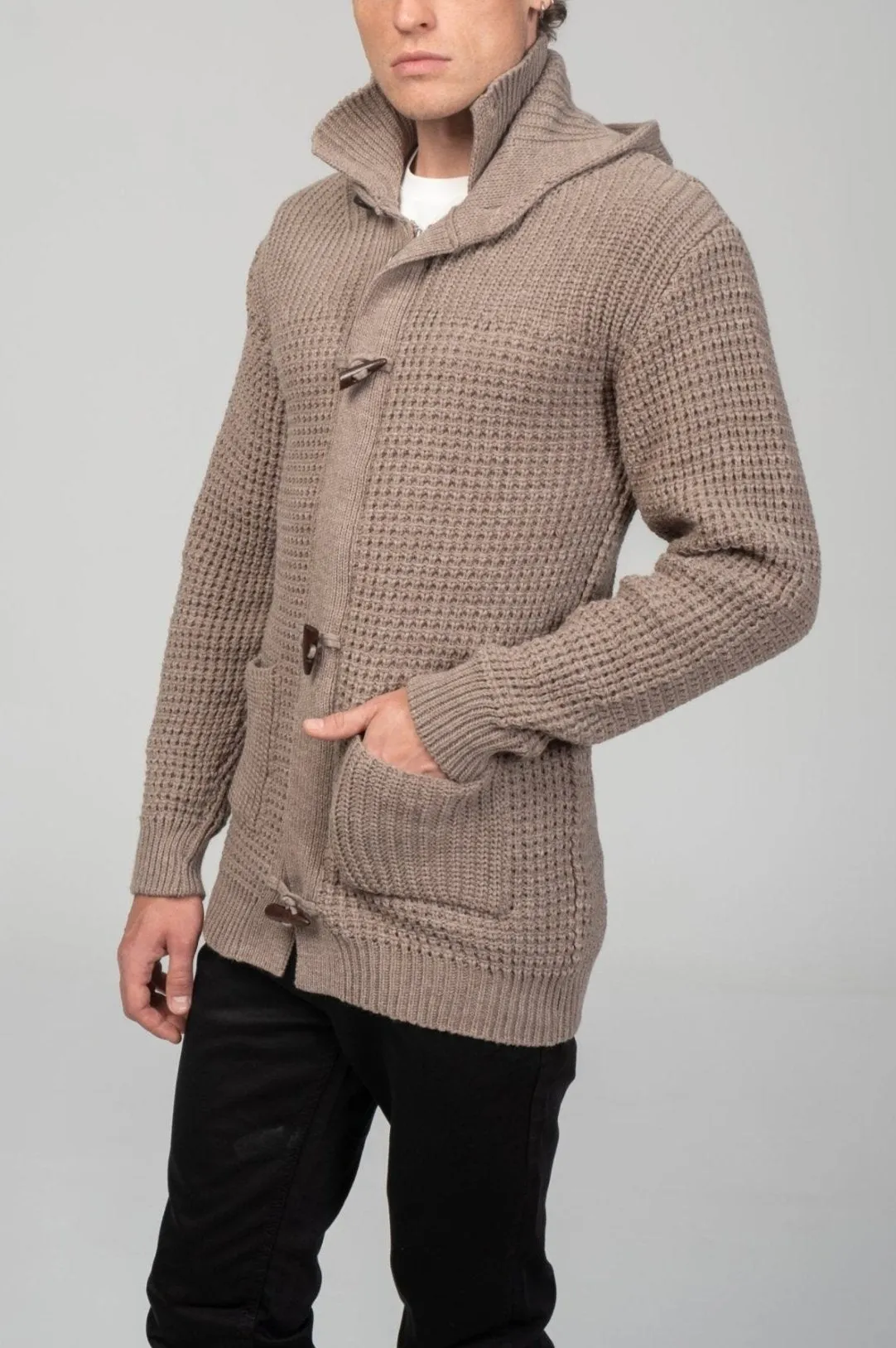 Hooded Fitted Lumber Cardigan - Light Brown