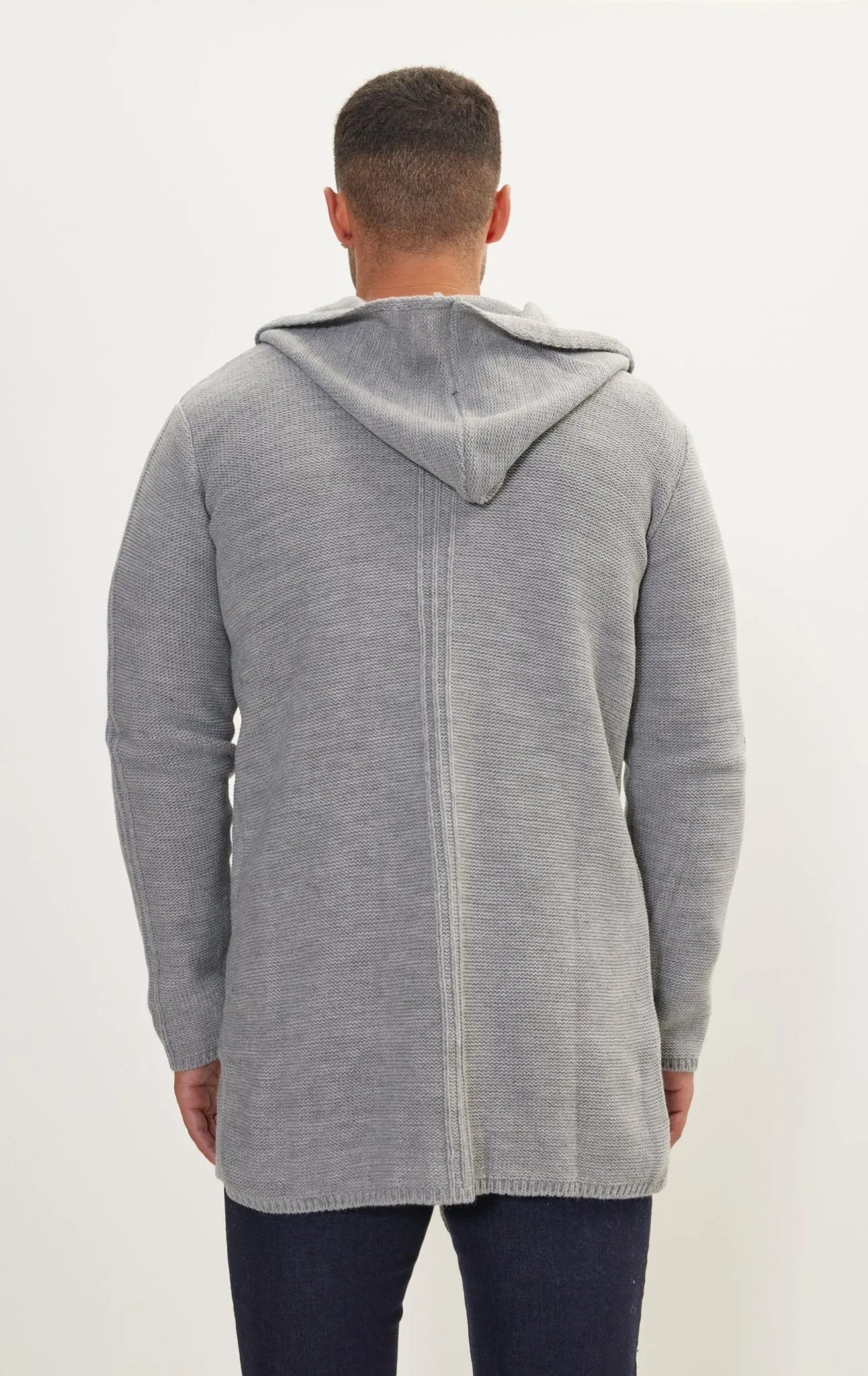 Hooded Two Button Knit Cardigan - Grey