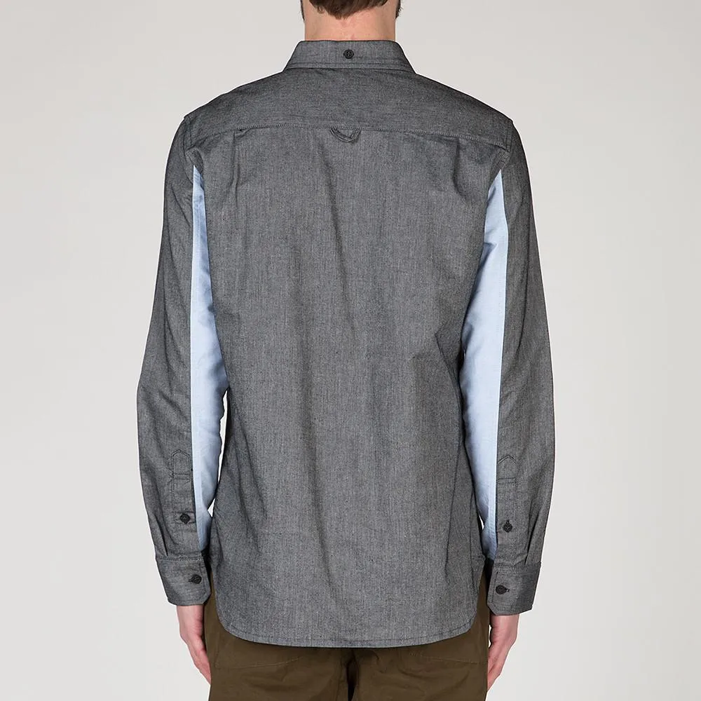 {ie Panel Sleeve Oxford Shirt Black / LT Blue