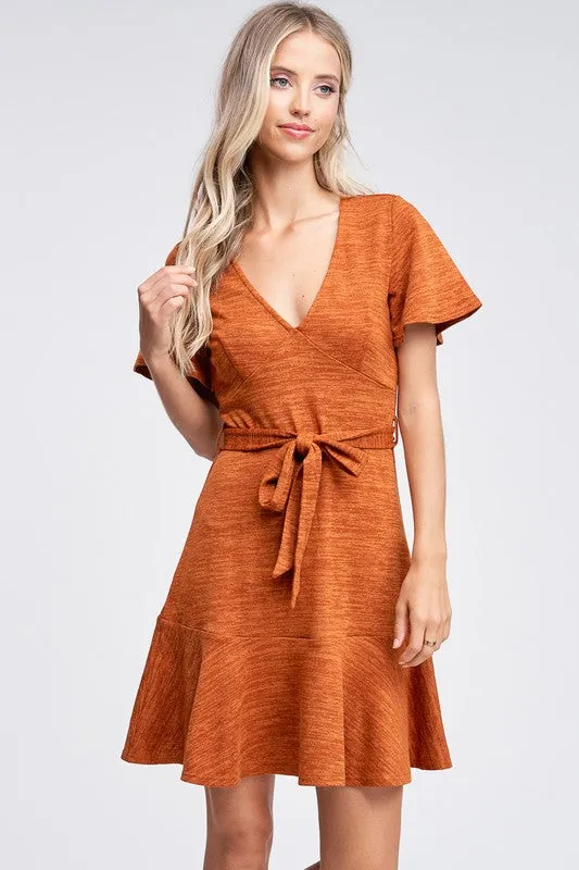 Iris Ruffle Dress- Rust,Teal