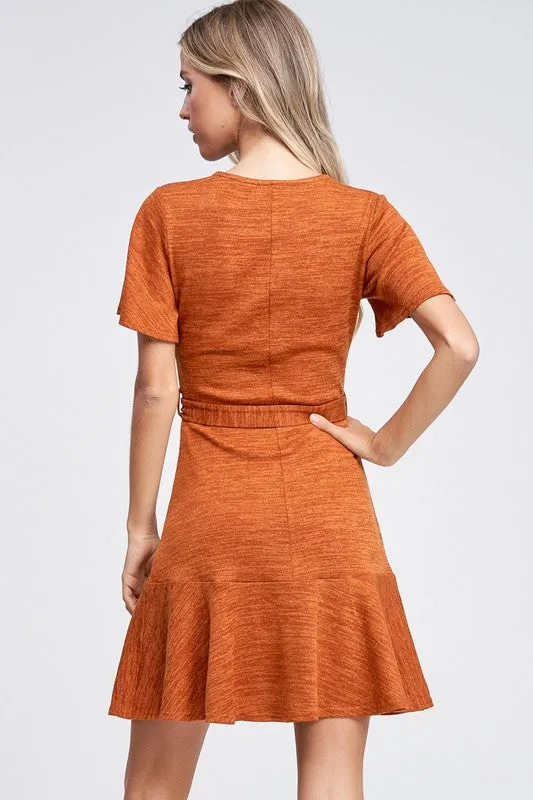 Iris Ruffle Dress- Rust,Teal