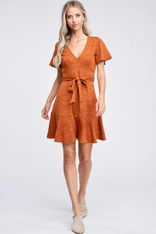 Iris Ruffle Dress- Rust,Teal