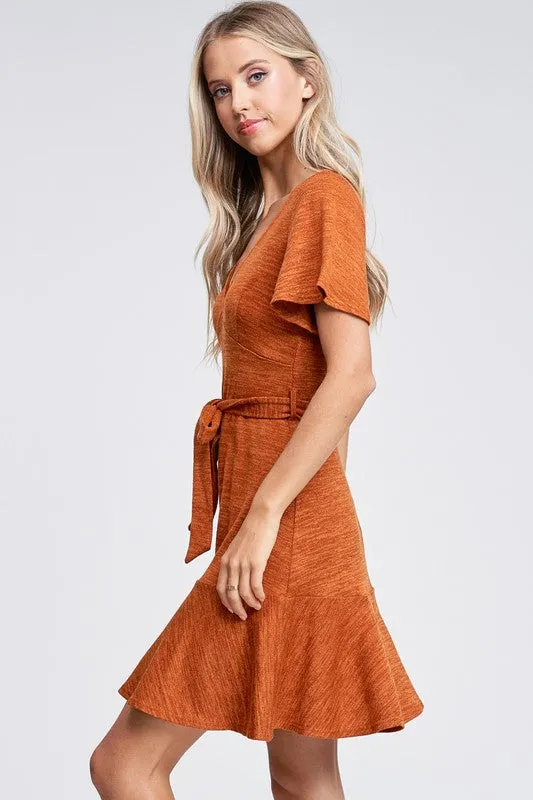 Iris Ruffle Dress- Rust,Teal