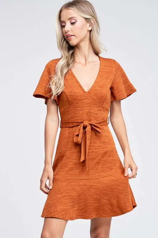 Iris Ruffle Dress- Rust,Teal