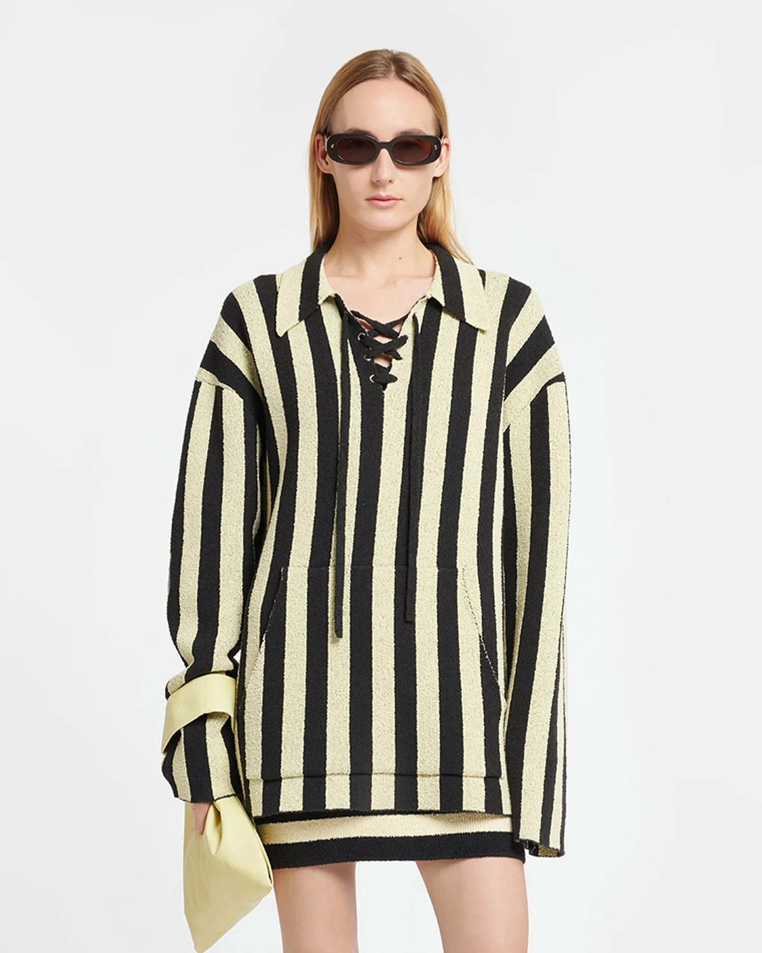 Jorrit - Striped Terry-Knit Sweater - Black/Pale Yellow