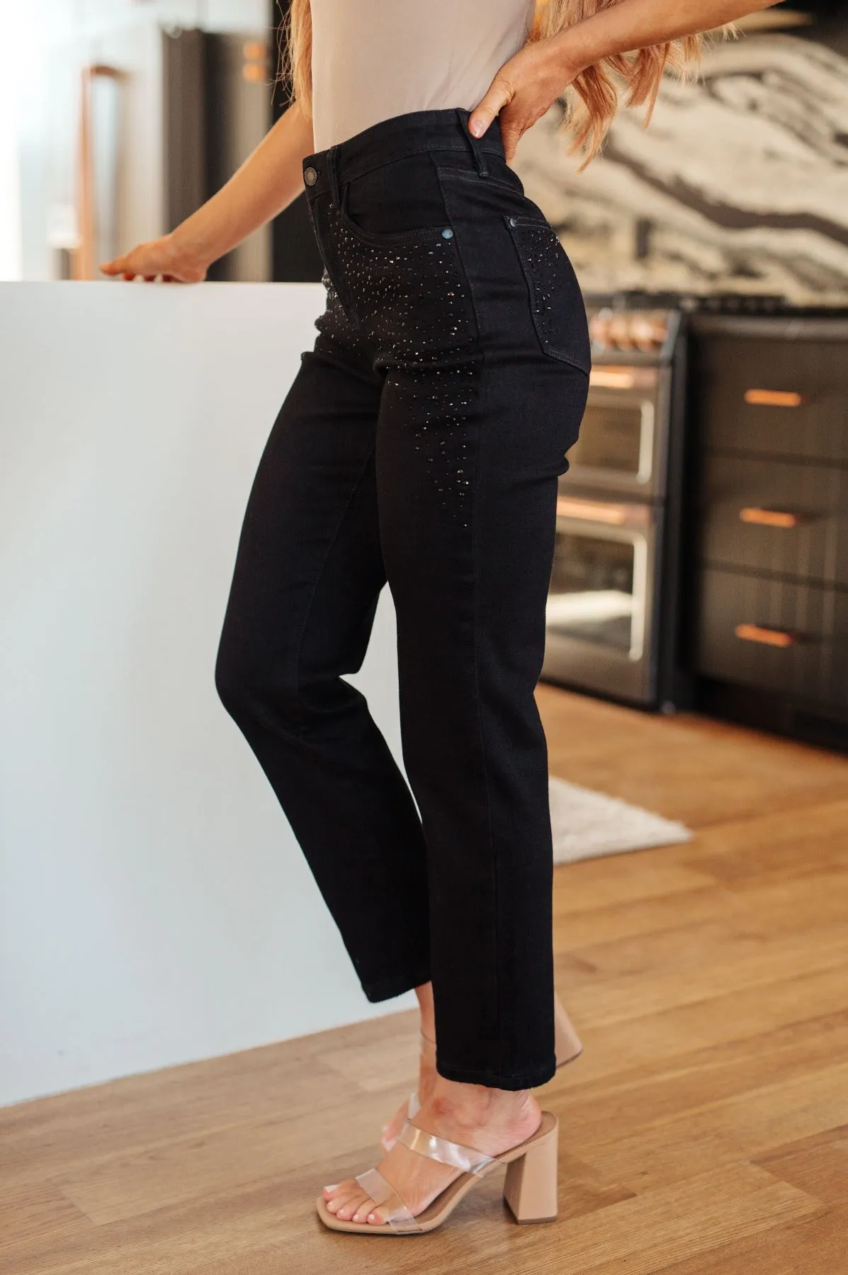 Judy Blue Rhinestone Black Slim Fit Jeans