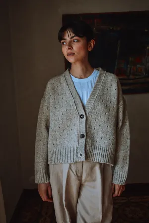 KATRINA Open Weave Cardigan in Merino Wool - Beige