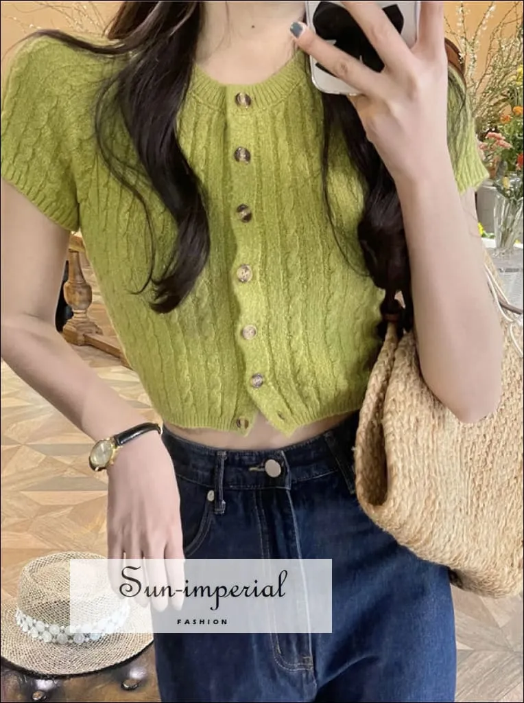 Knitted Short Sleeve Single Breasted Cropped Cardigan