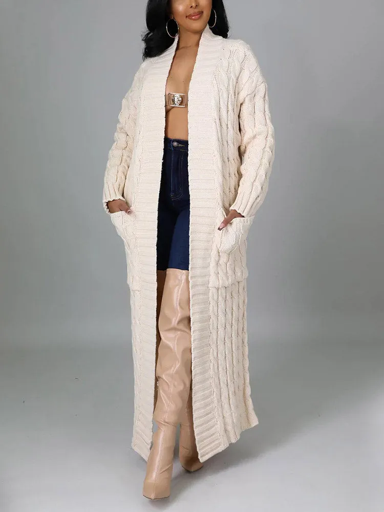 Knitted Solid Graceful Open Front Cardigan