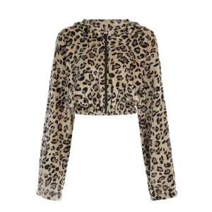 Leopard Print Faux Fur Zip-Up Hoodie