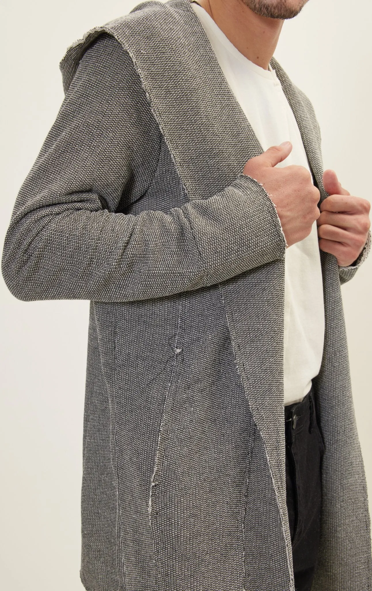 Longline Hooded Cardigan - Black White