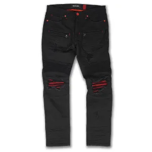 M1962 Maui Biker Jeans W/ Contrast Underlay  - Black/Black