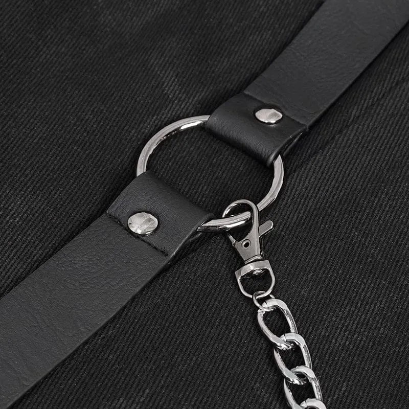 Men's Gothic Stand Collar Asymmetric Coat with Harness