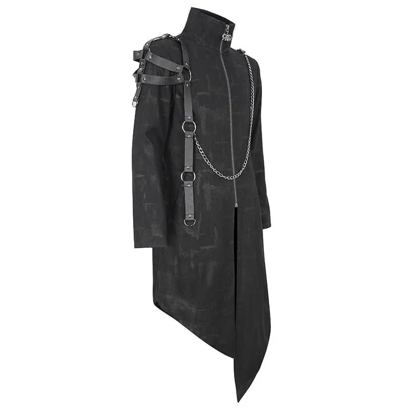 Men's Gothic Stand Collar Asymmetric Coat with Harness