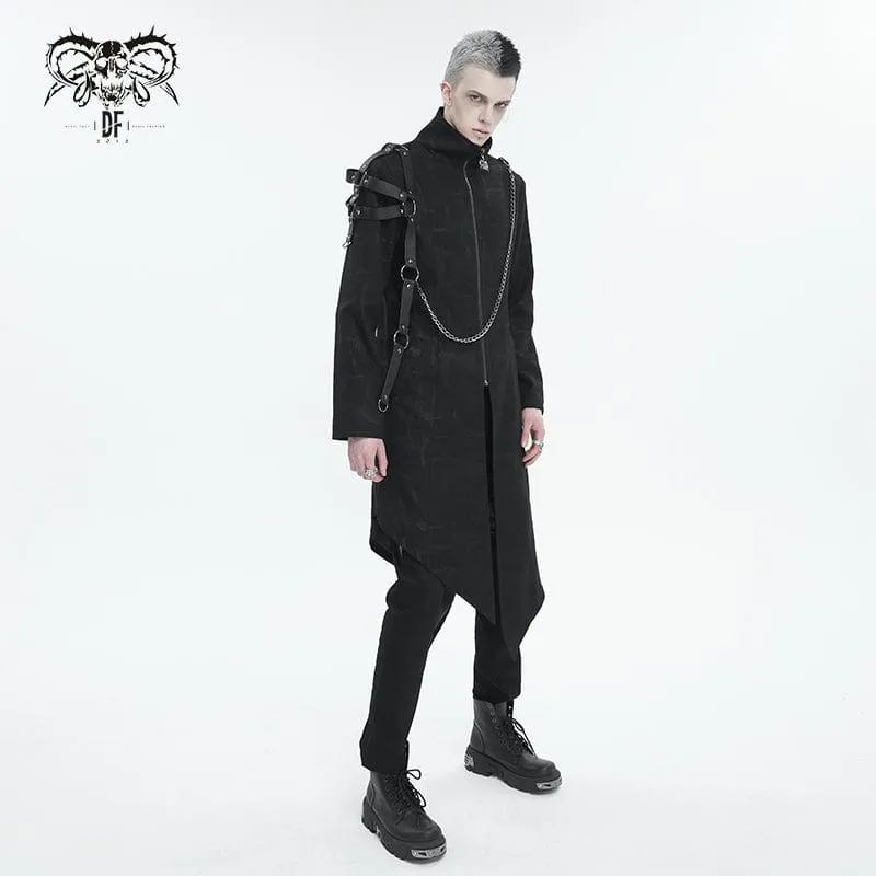 Men's Gothic Stand Collar Asymmetric Coat with Harness