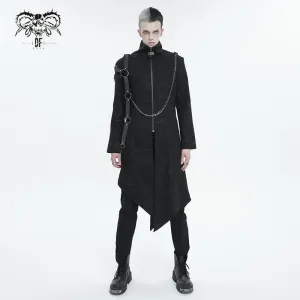 Men's Gothic Stand Collar Asymmetric Coat with Harness