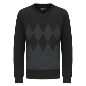 Menäó»s V-Neck Argyle Pattern Knitted Sweater