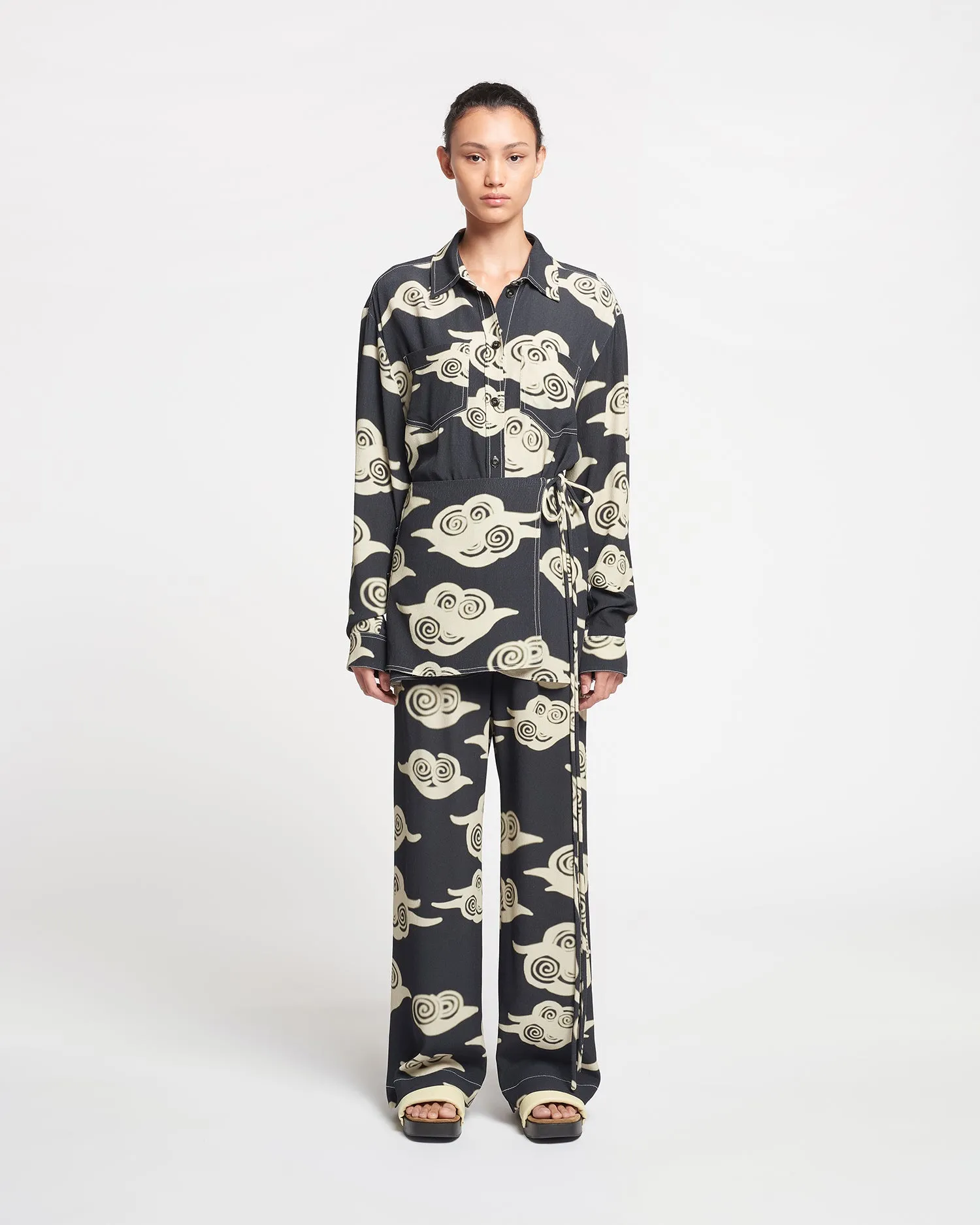 Metta - Printed Crepe Shirt Dress - Cloud Black/Creme