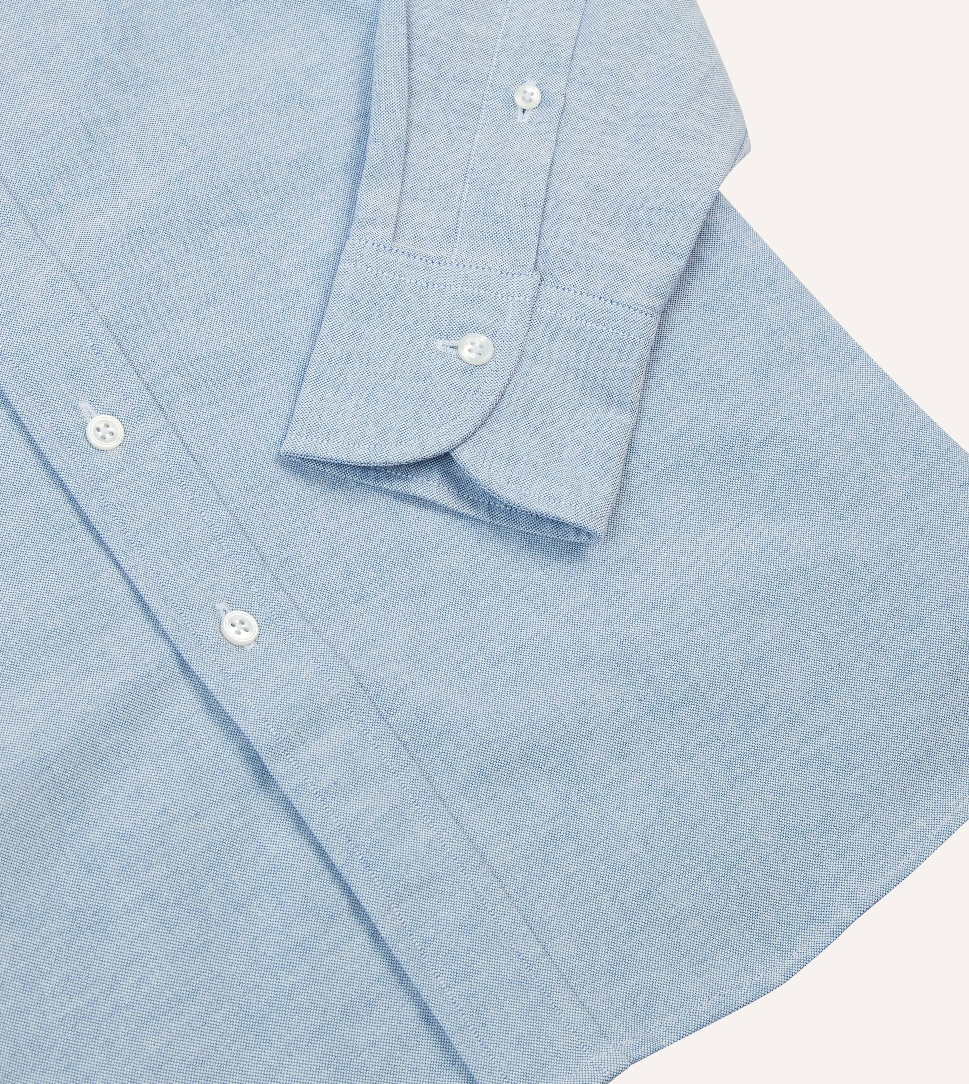 Mid-Blue Cotton Oxford Cloth Button-Down Shirt