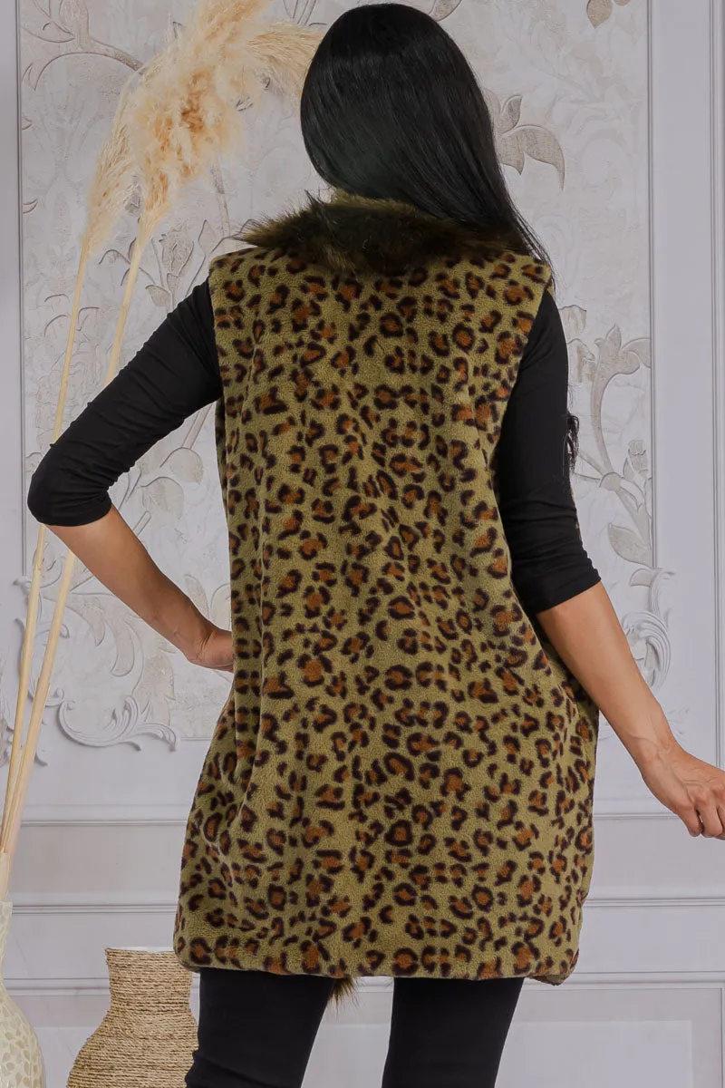 MS0198 - LEOPARD FAUX FUR TRIM VEST