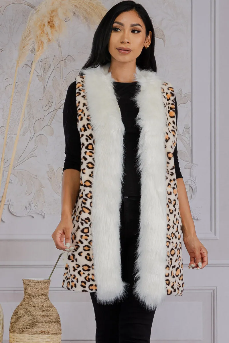 MS0198 - LEOPARD FAUX FUR TRIM VEST